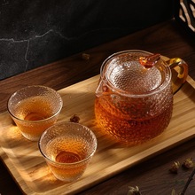 锤纹玻璃泡茶壶 家用过滤茶叶泡茶器 带把手玻璃花茶茶壶茶具套装