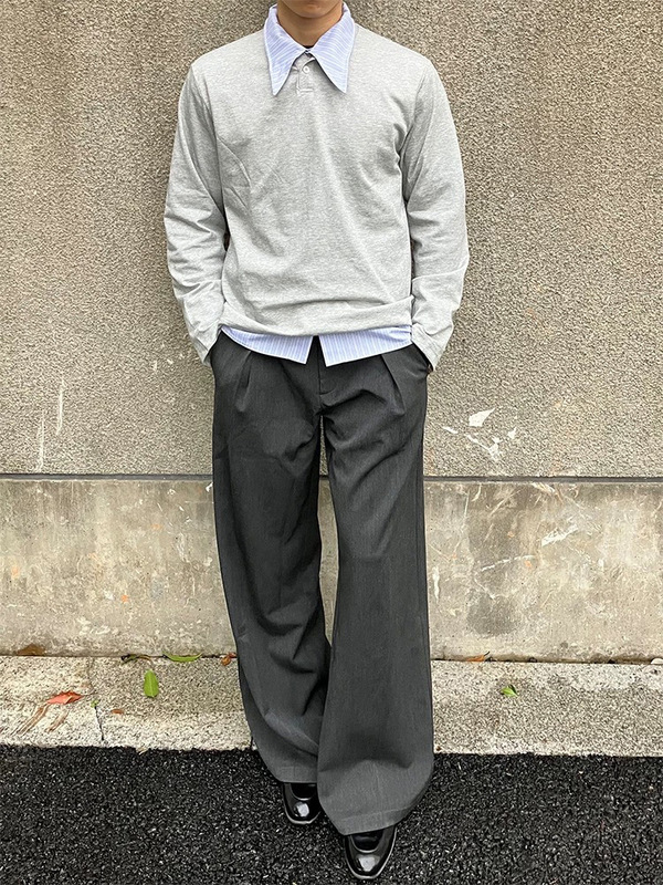 高货 TR基础立体分褶A字版休闲阔腿垂感西裤宽松四季通勤直筒长裤|undefined