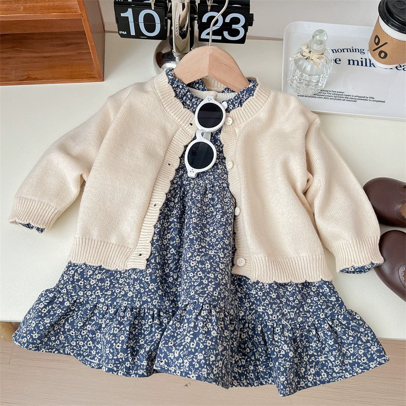 柠里 Autumn set, юбка, детский вязаный свитер, куртка, детская одежда, западный стиль