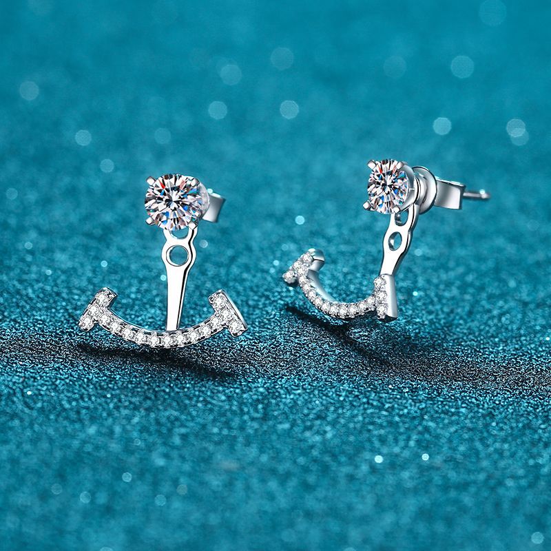 D Color Moissanite Stud Earrings Sterling Silver Two Way Wear_voghion.com