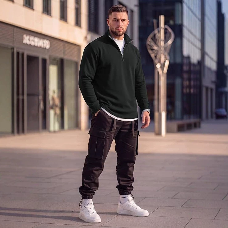 Men's Quarter-Zip Stand-Up Collar Sweatshirt, Casual Long-Sleeve Men's Winter and Autumn Warm Top Men's Quarter-Zip Stand-Up Collar Sweatshirt, Casual Long-Sleeve Men's Winter and Autumn Warm Top