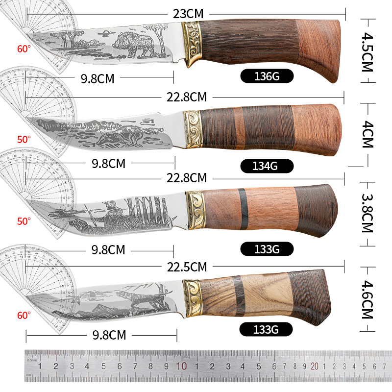 户外直刀酸枝木小刀手把刀野外求生刀具防身便携水果刀手工刀跨境