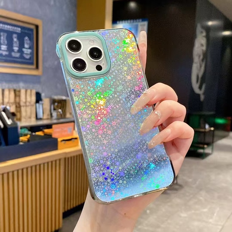 适用iphone16promax韩风金箔星闪手机壳苹果15无边框新款保护套女|undefined