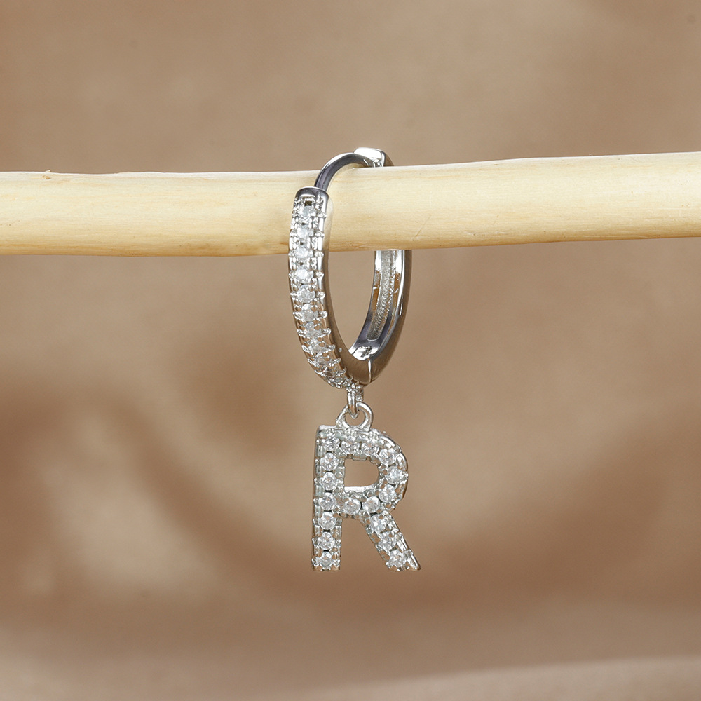 6g Weight Copper Ear Needle Material Zircon Inlay Material Charm Sleeper Hoop Earrings, Drop Earrings Classification 1 Piece Quantity Daily Occasion Copper Material Letter Pattern Unisex Gender Plating Design Casual Style 1 Piece Casual Letter Plating Copper Zircon Drop Earrings 26