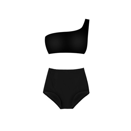 HURUN Sexy Split Body Swimsuit for Women, High-Waisted, Slimming, Clustering, Vacation Beach, Pure Black Swim Bikini
