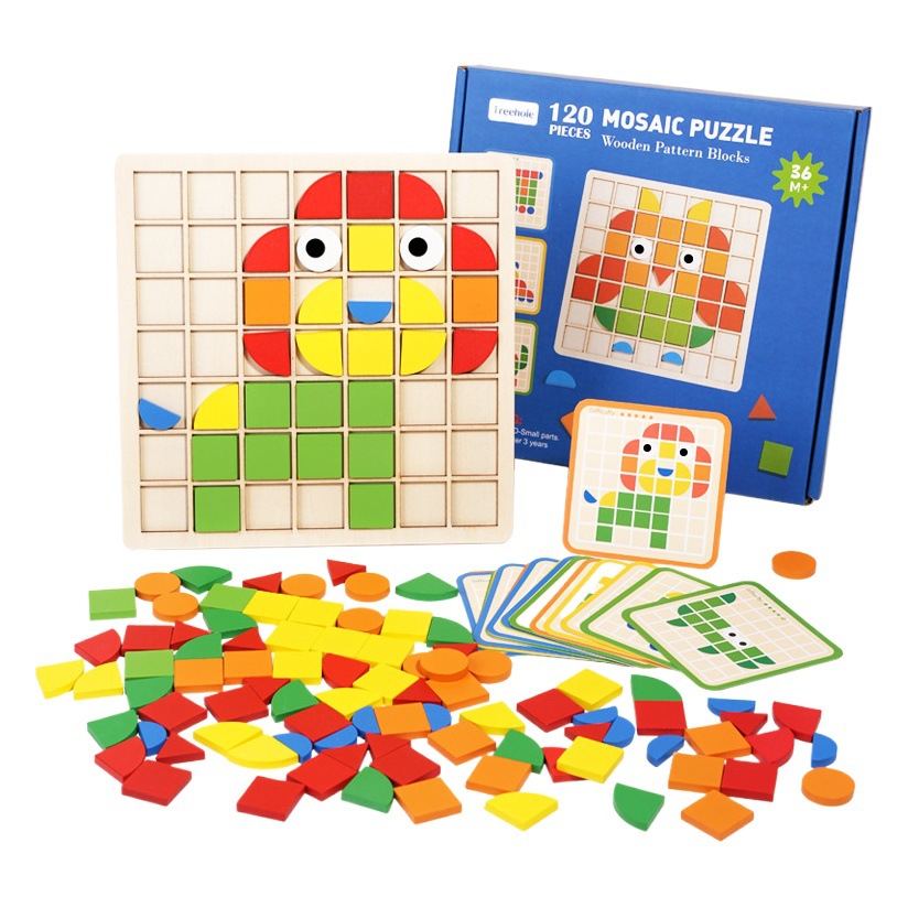 Mosaico 3D 3D rompecabezas kindergarten juego de escritorio de los niños de madera de educación temprana bloques de construcción juguetes al por mayor