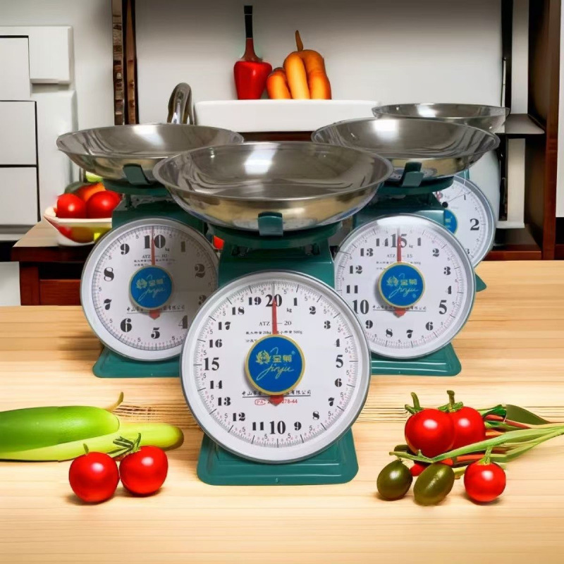机械弹簧度盘秤10公斤圆形台秤家用老式弹簧秤卖菜托盘圆盘厨房称