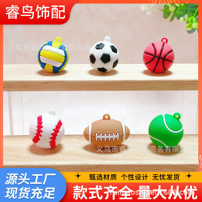 Rn066 3D Football Volleyball Basketball Baseball Rugby Tennis Keychain Bag Accessories Shoe Charms