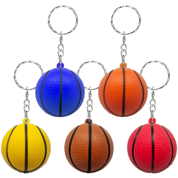 Cross-Border Popular Pu Basketball Keychain 4cm Sponge Foam Sports Backpack Pendant Gift Printed Logo Pattern