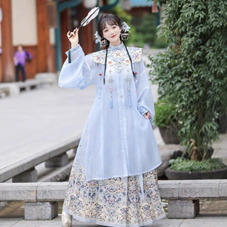 清韵 爆款超仙学士服毕业马面裙搭配云肩明制汉服女立领全套装
