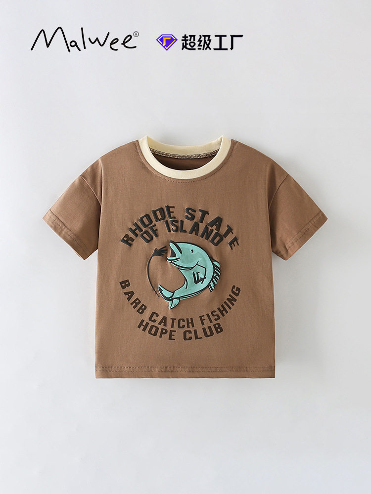 Camiseta de niño malwee transfronteriza de manga corta verano nuevo estilo niños europeos y americanos casual cuello redondo hermoso top estampado