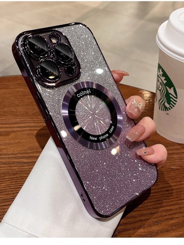 Suitable for Apple 15 mobile phone case magnetic plating 12 gradient glitter iphone 14 promax protective cover 13 silicone