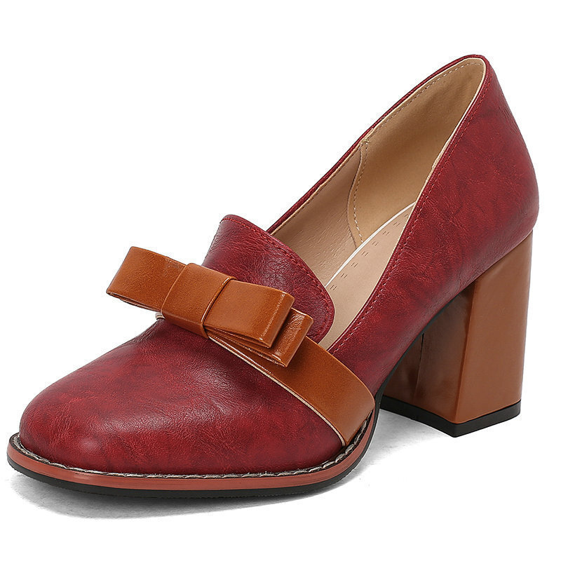 Women's High Heels, Cute Bow Square Toe, Thick Sole, Thick Heel, High Heels, Sweet Color Matching Casual High Heels