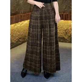 阔腿裤女2025秋冬大码格子显瘦直筒裤大脚长裤
