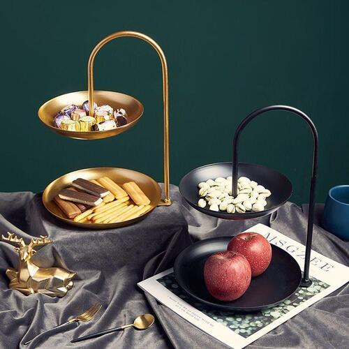 Double-layer candy plate with a luxurious front desk, multi-layer high-end minimalist style, Instagram-style living room fruit plate and snack tray