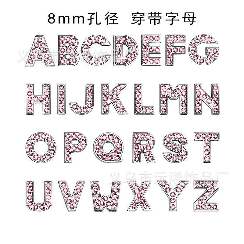 8mm pink diamond letter rhinestone English beads DIY bracelet bracelet jewelry accessories personalized letter shoulder strap