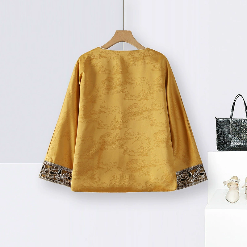 Long-sleeve, retro jacket, spring cardigan, Chinese style, fitted