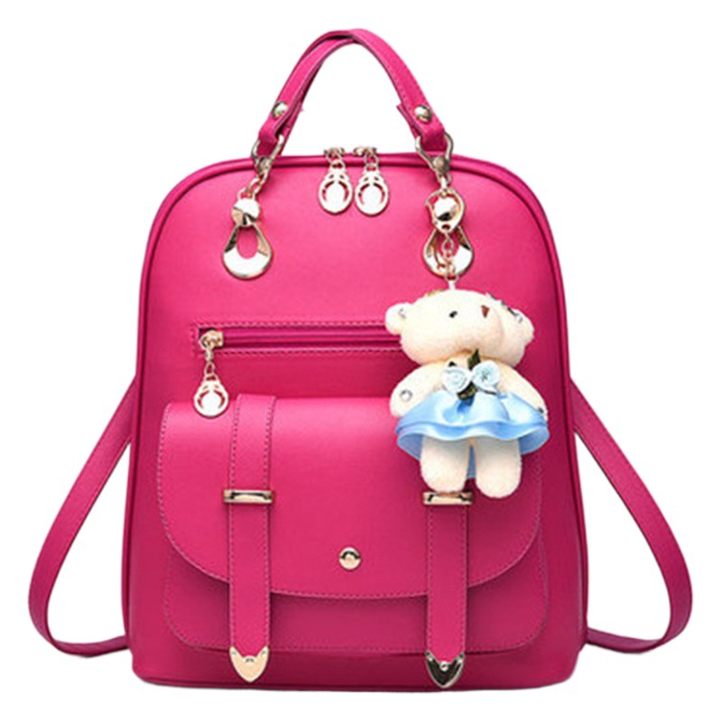 [Bolso transfronterizo de Mujer] mochila estudiante casual nueva moda coreana PU cuero estilo de la Universidad colgando bolsa de oso