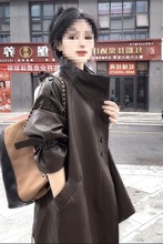 秋季网红新款中长款皮风衣外套女感气质立领显瘦皮大衣
