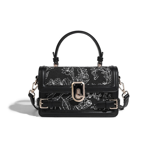 Box bag women's niche embroidered handbag 2024 new soft leather small square bag high-end commuter crossbody bag trendy