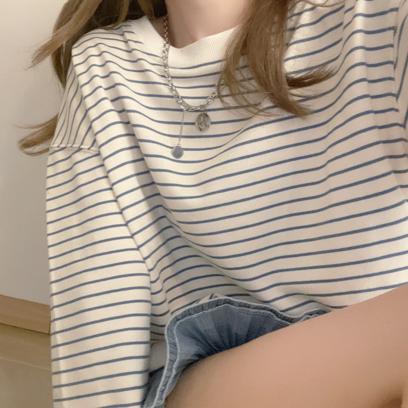 Rayas de manga larga suéter de las mujeres de nicho de diseño adelgazamiento Oversize Plus tamaño primavera y verano estrictamente seleccionado tapa transfronteriza image 4