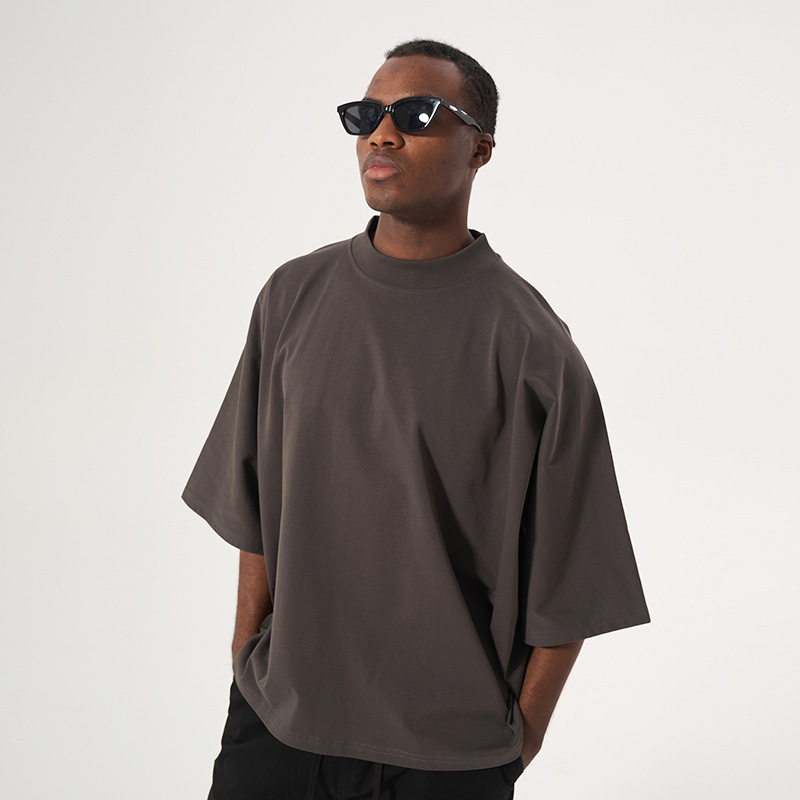 Camiseta de Verano para Hombre, Algodón Grueso de 300G, Marca de Moda, Corte Amplio, Estilo Europeo y Americano, Holgada, Talla Grande, Color Sólido, Media Manga