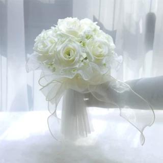 263香槟粉色新娘手捧花玫瑰抛花球假花小清新婚礼婚纱照道具旅拍