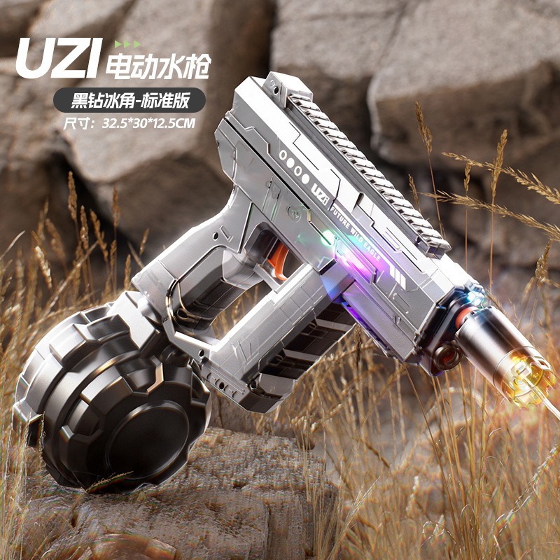 Pistola de agua transfronteriza eléctrica automática de absorción de agua UZI mano automática de doble modo con iluminación juguete de pistola de rociador de agua infantil