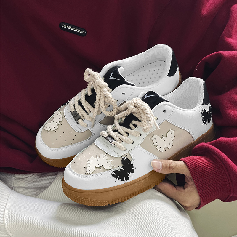 Retro Distressed Shoes Autumn/Winter New Men's Shoes Butterfly Jute Rope White Sneakers Instagram Trendy Men's Shoes