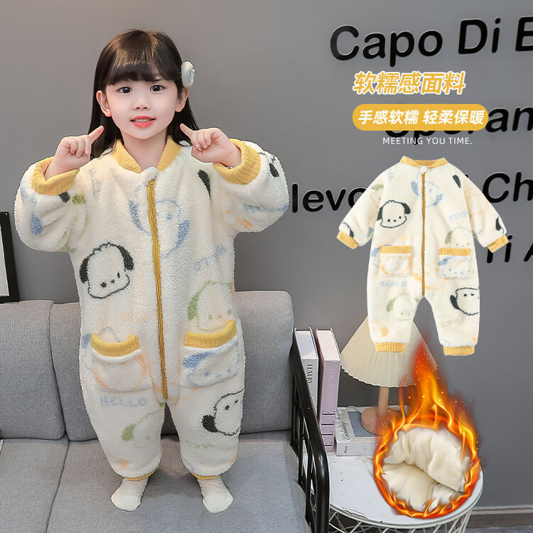 子供の二重の厚い連体パジャマ秋冬の女の子の子供の漫画の保温の家庭服の冬のファスナーは服を登ります。|undefined