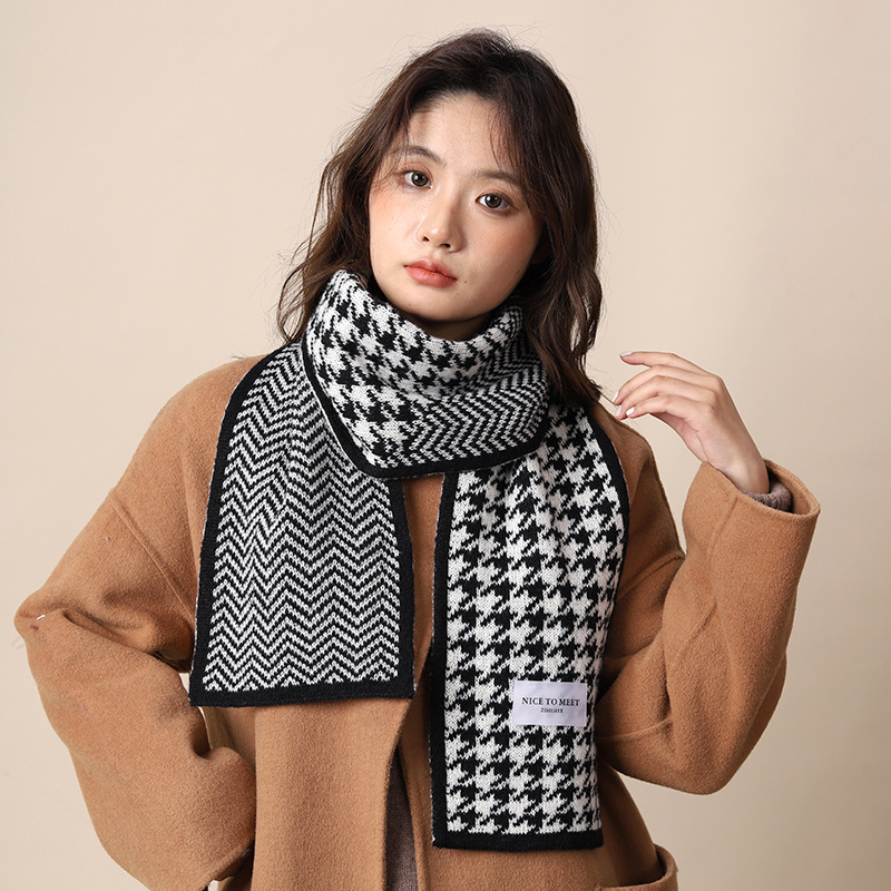 Thousand Bird for Women's Winter 2024 New Knitted Warm Grid Versatile Autumn/Winter High End Scarf Thick Edition_voghion.com
