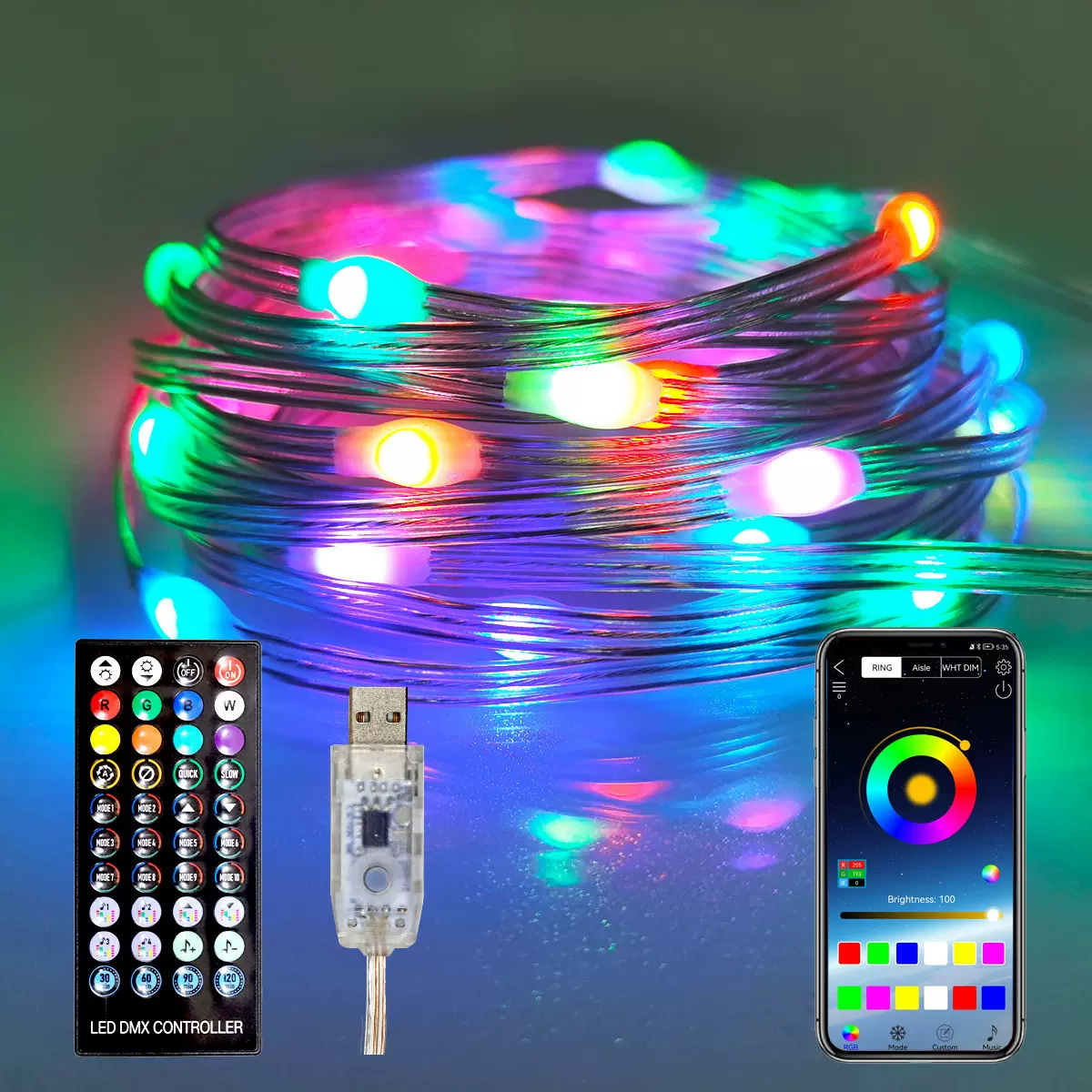 露营led灯皮线灯智能声控音乐节奏串串蓝牙跑马灯定制幻彩流星