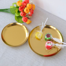 金色不锈钢圆形收纳盘餐厅酒店点心平盘水果盘韩式浅盘蛋糕盘骨碟