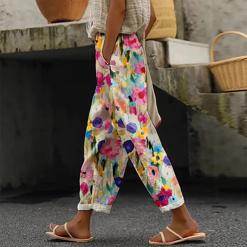 2025 New Cross-Border European and American Clothing Amazon Temu Hot Selling Printed Elastic Pants