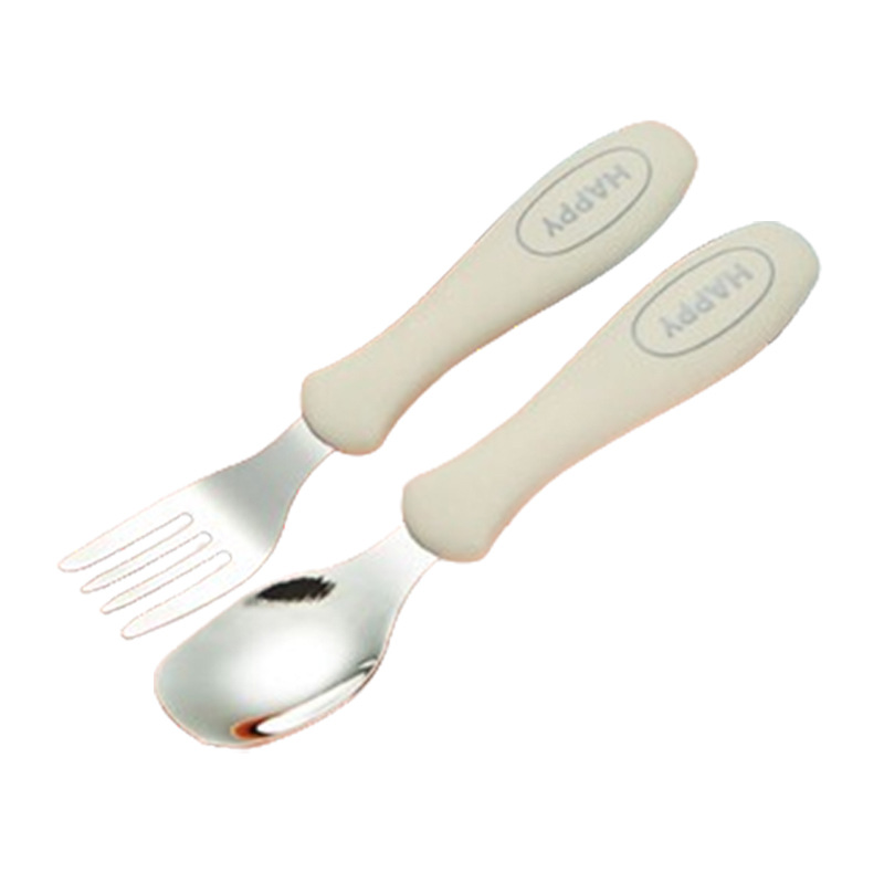 Creamy-white-316L 스틸 "행복한" 포크 스푼 세트