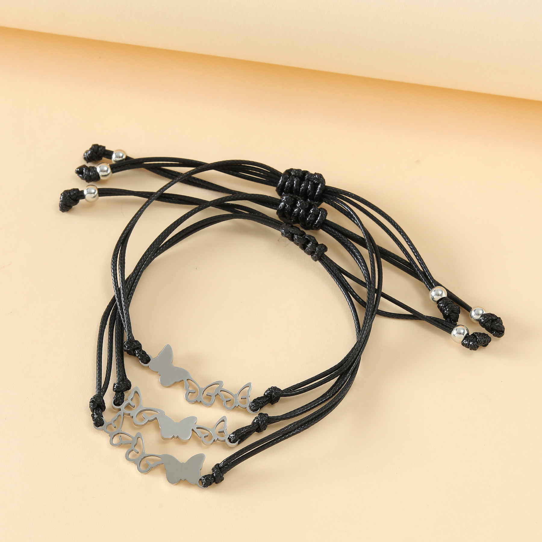 Daily Occasion Stainless Steel, rope Material Mother'S Day Festival Mama Simple Style Butterfly Stainless Steel Rope Hollow Out Bracelets 3 Piece Set
