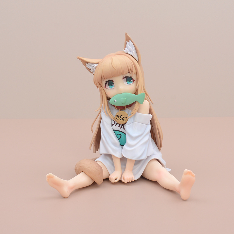 My cat is a cute girl Q version soybean powder sitting doll ornaments model boxed hand-held