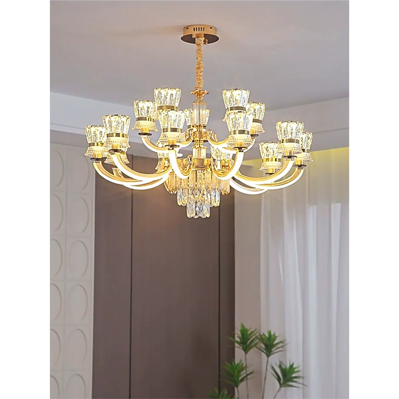 2024 новый хрустальный люстра светильник для гостиной современный легкий и роскошный главный светильник роскошный атмосферный холл виллы светится
