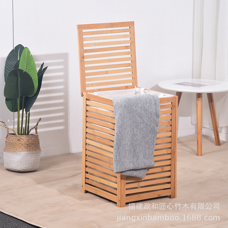 Bamboo Folding Dirty Clothes Basket Storage Basket Bucket Clothes Basket Made Simple Style Finishing Foreign Trade Cross-Border Laundry Basket Spot Wholesale