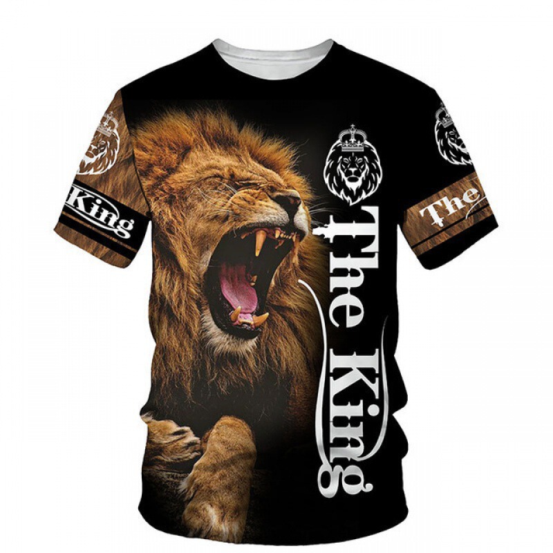 The Lion King 3D Digital Printing Men's T-Shirt 2024 Summer New O-Neck Short-Sleeved Clothes Casual Animal Pattern Top