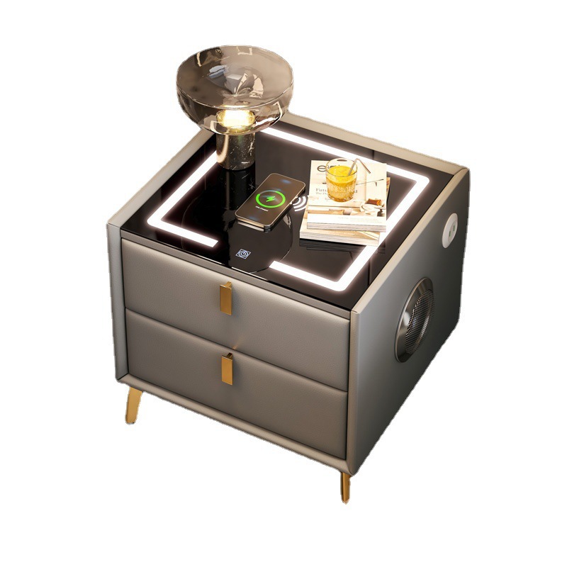 Mesita de noche inteligente, madera maciza simple moderna, lujo ligero, celebridad de Internet, carga inalámbrica simple, gabinete del dormitorio principal, hogar de lujo ligero