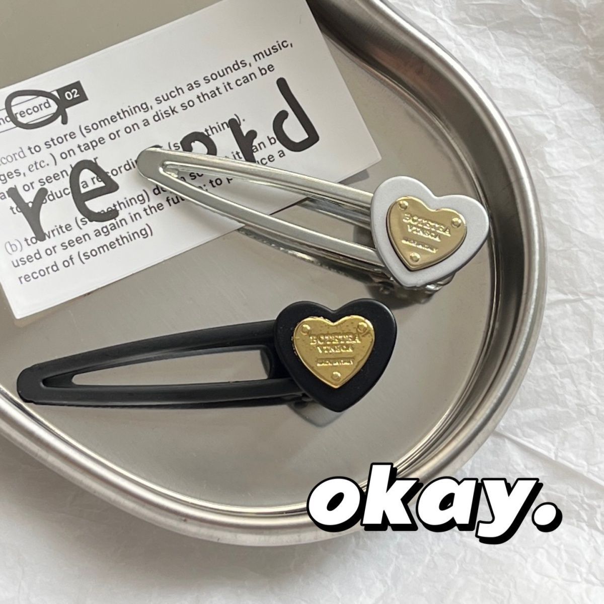 Ins cool letter edge clip minimalist sweet cool girl hair clip matte black duckbill clip heart hair accessory hair pin for women