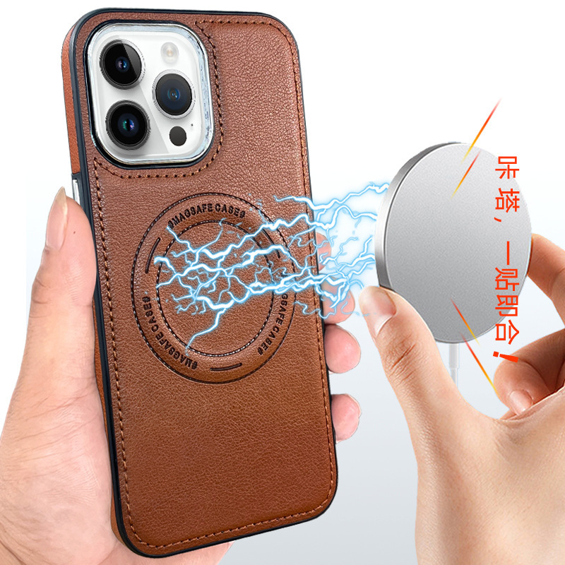 For iphone15 mobile phone case Apple 14 magnetic charging mobile phone case 13 leather business leather case Foreign trade Wholesale For iphone15 mobile phone case Apple 14 magnetic charging mobile phone case 13 leather business leather case Foreign trade Wholesale