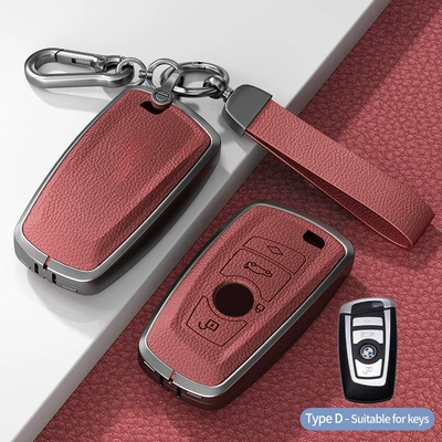 Car key bag, Suitable for Bmw Key Cover 5 - model-d-square-smart-4-button-no-standard-model-volcanic-red-hardware-bracelet-single-shell