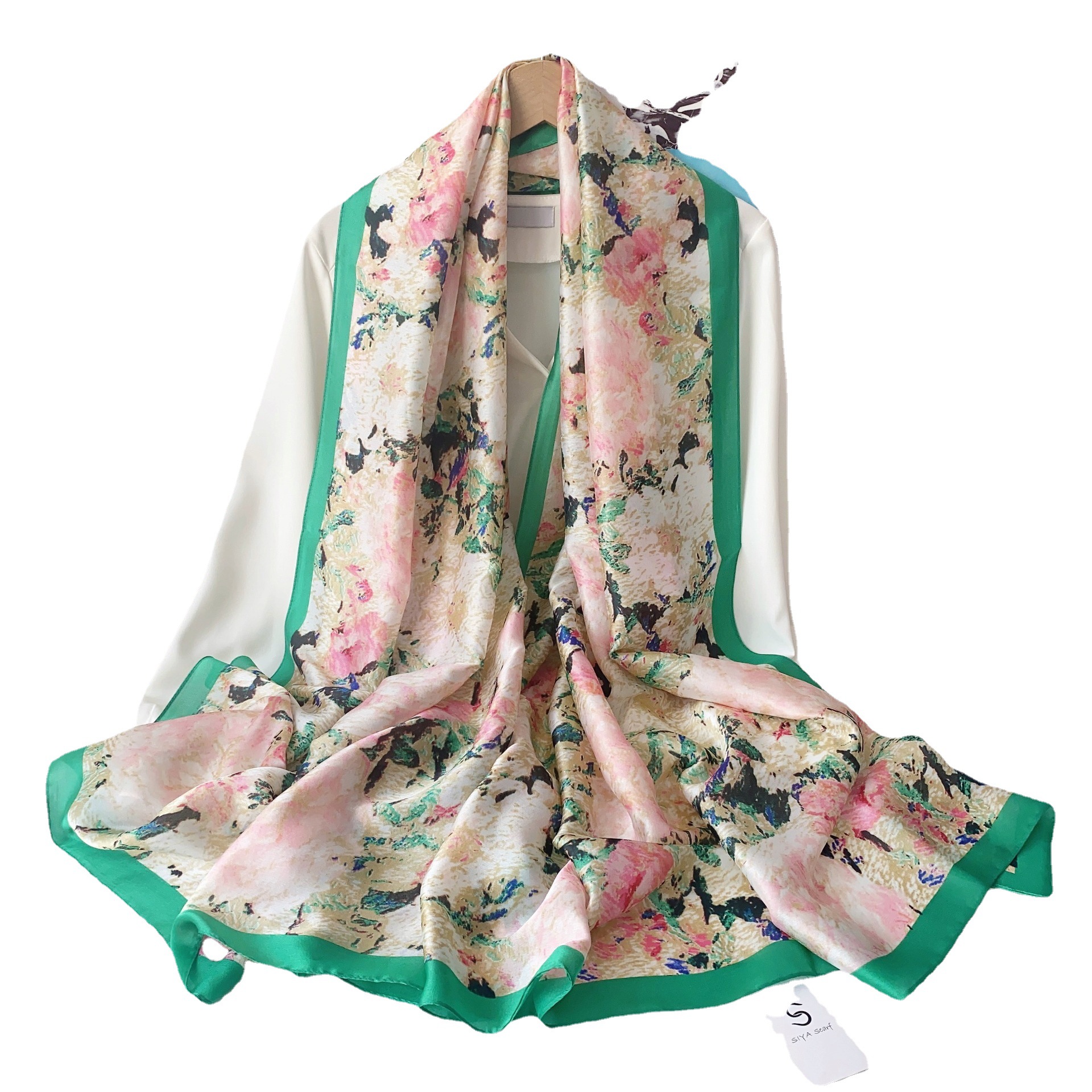 Bufanda de seda para mujer primavera y verano estilo coreano de moda elegante chal de doble uso bufanda de seda artificial playa viajes protección solar bufanda exterior