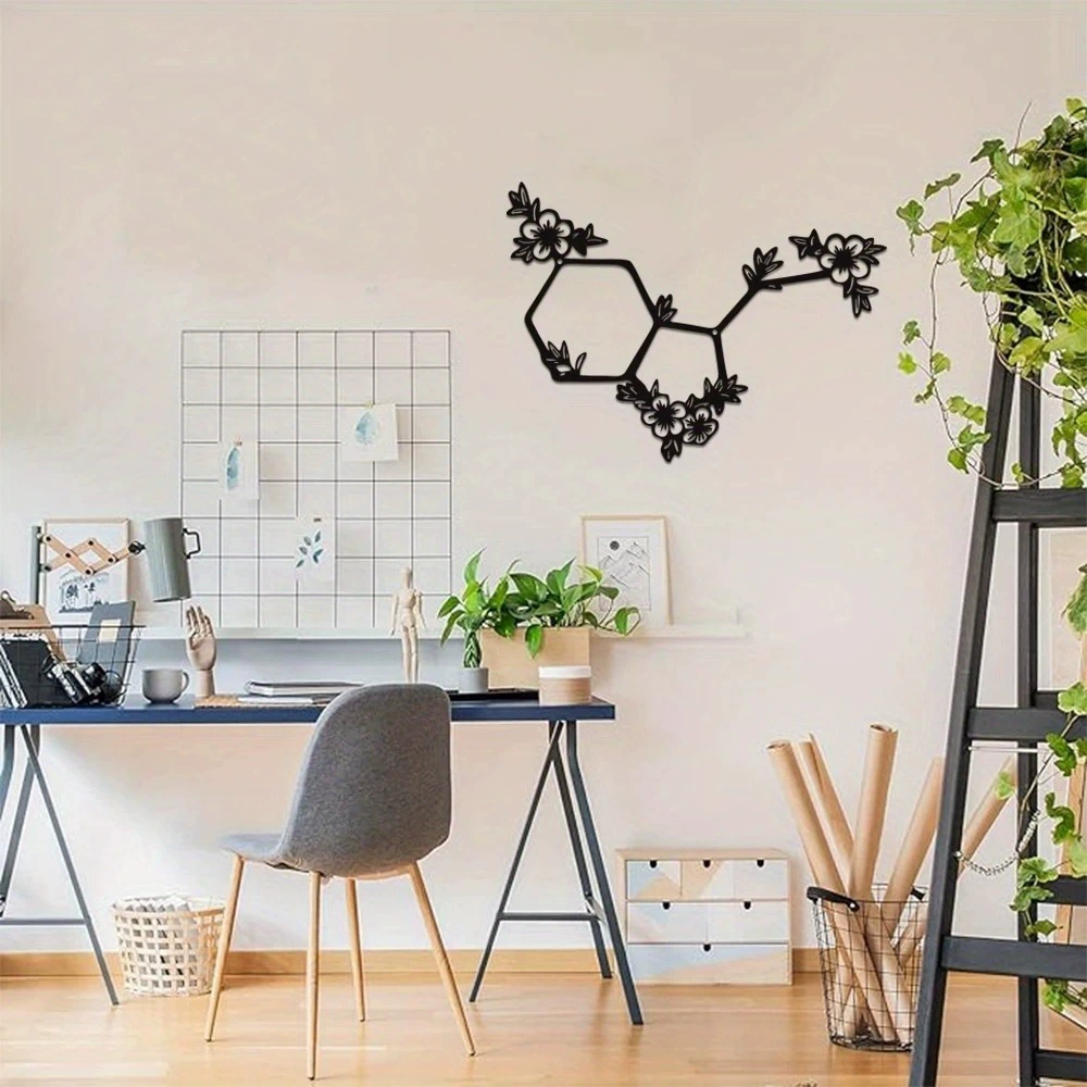 Современное геометрическое украшение на стену в виде молекулы, креативная цветочная линия, черное полое украшение на стену, домашнее художественное украшение, настенное подвесное украшение