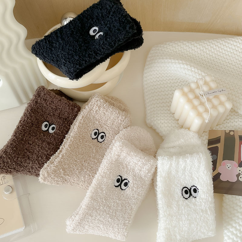 100g Weight Socks Classification Socks Lingerie Type coral fleece Fabric Type A Pair Quantity Home, Sleeping Occasion Eye, Solid Color Pattern Winter Season Women's Gender Cute Style Women's Cute Eye Solid Color Coral Fleece Crew Socks A Pair 10
