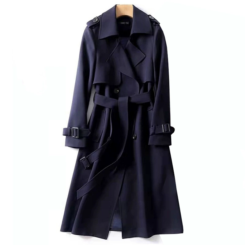 Черное длинное осеннее trench coat, середина длины, корейский стиль, для подростков, британский стиль