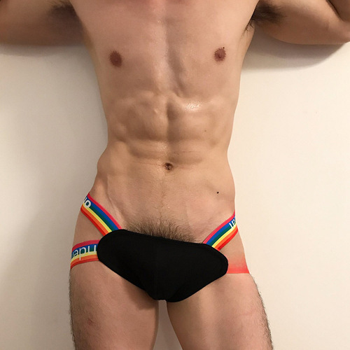 Rainbow Tanga Male Fun Exciting Pouch Bag Sports Double T Panty Temptation Exposing Ass Gay Comrade T Pants OR505