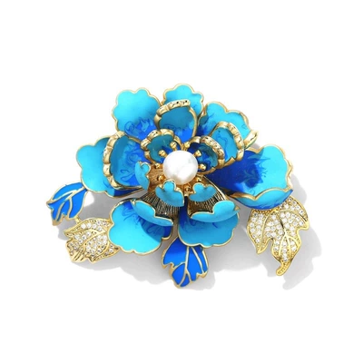 Enamel Peony Flower Brooch High-end Yaxa sancaqları - x0489-peony-flower-blue